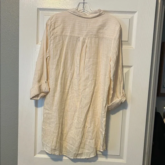 Cynthia Rowley Light Cream/yellow stripe linen dress. - Picture 7 of 8